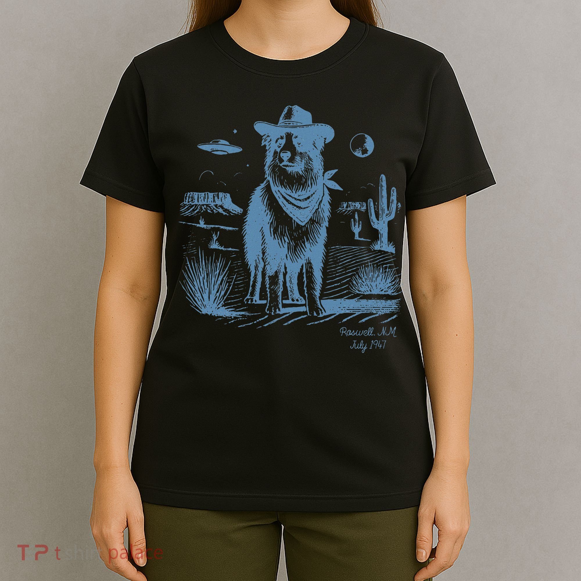 Dog Australian Shepherd Aussie Vintage Ufo Western Cowboy T-Shirt