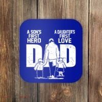 Dad A Sons First Hero Daughters First Love FatherS Day Gift Coaster thumb 0