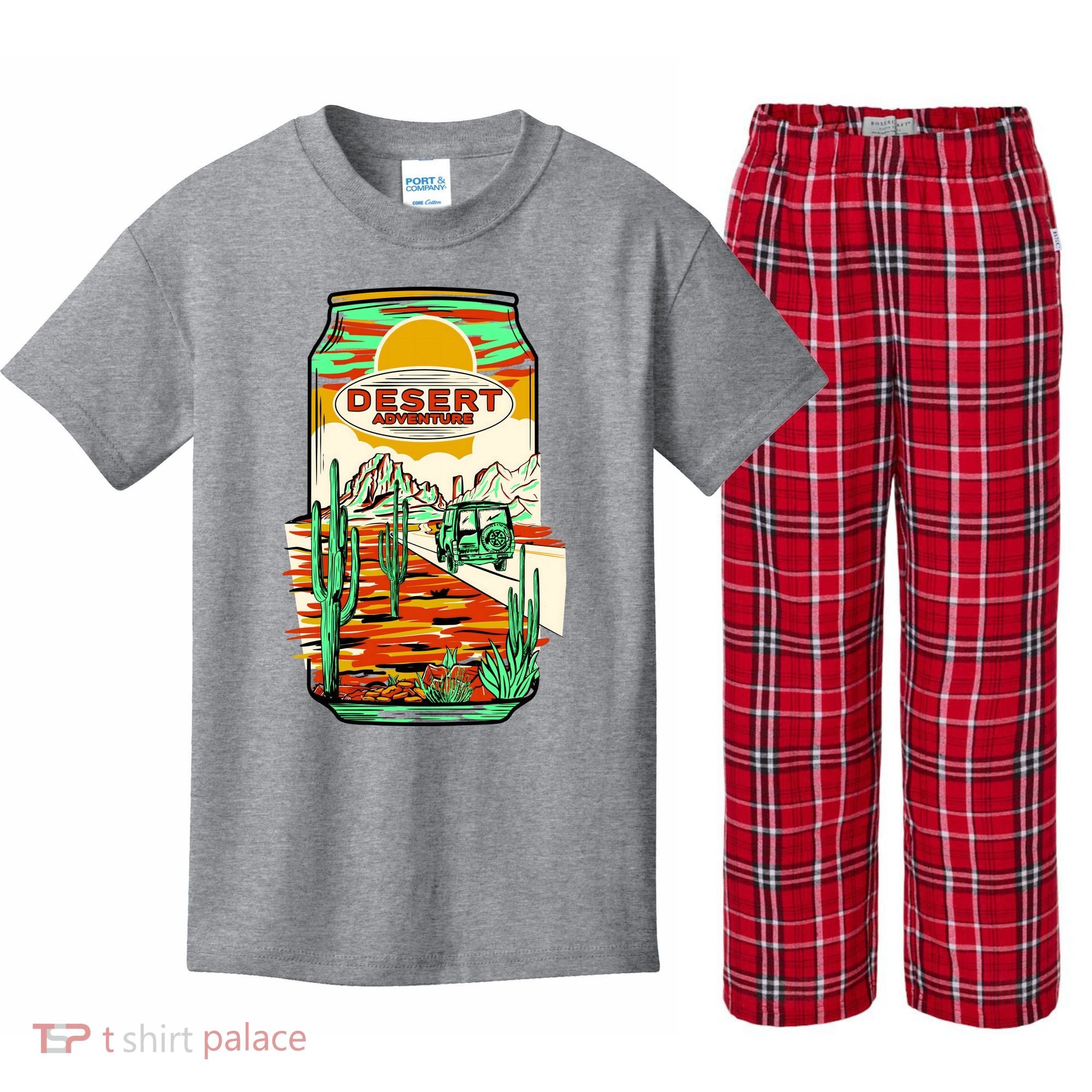 Desert Adventure Soda Can Kids Plaid Pajama Set