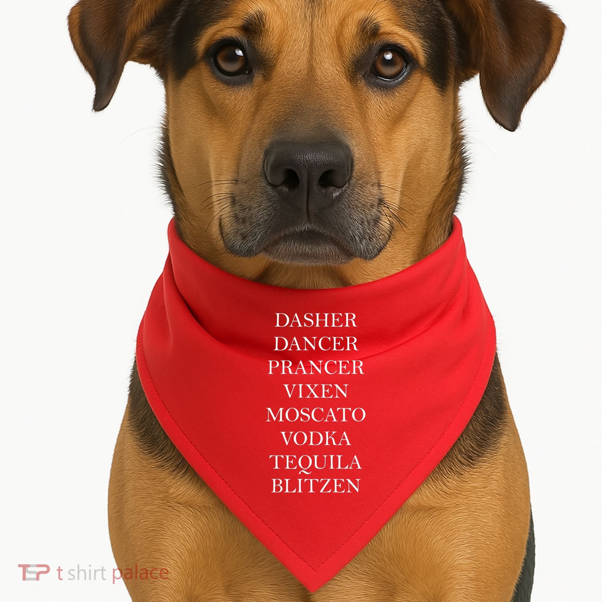 Dasher Dancer Prancer Vixen Moscato Vodka Tequila Blitzen Christmas USA-Made Doggie Bandana