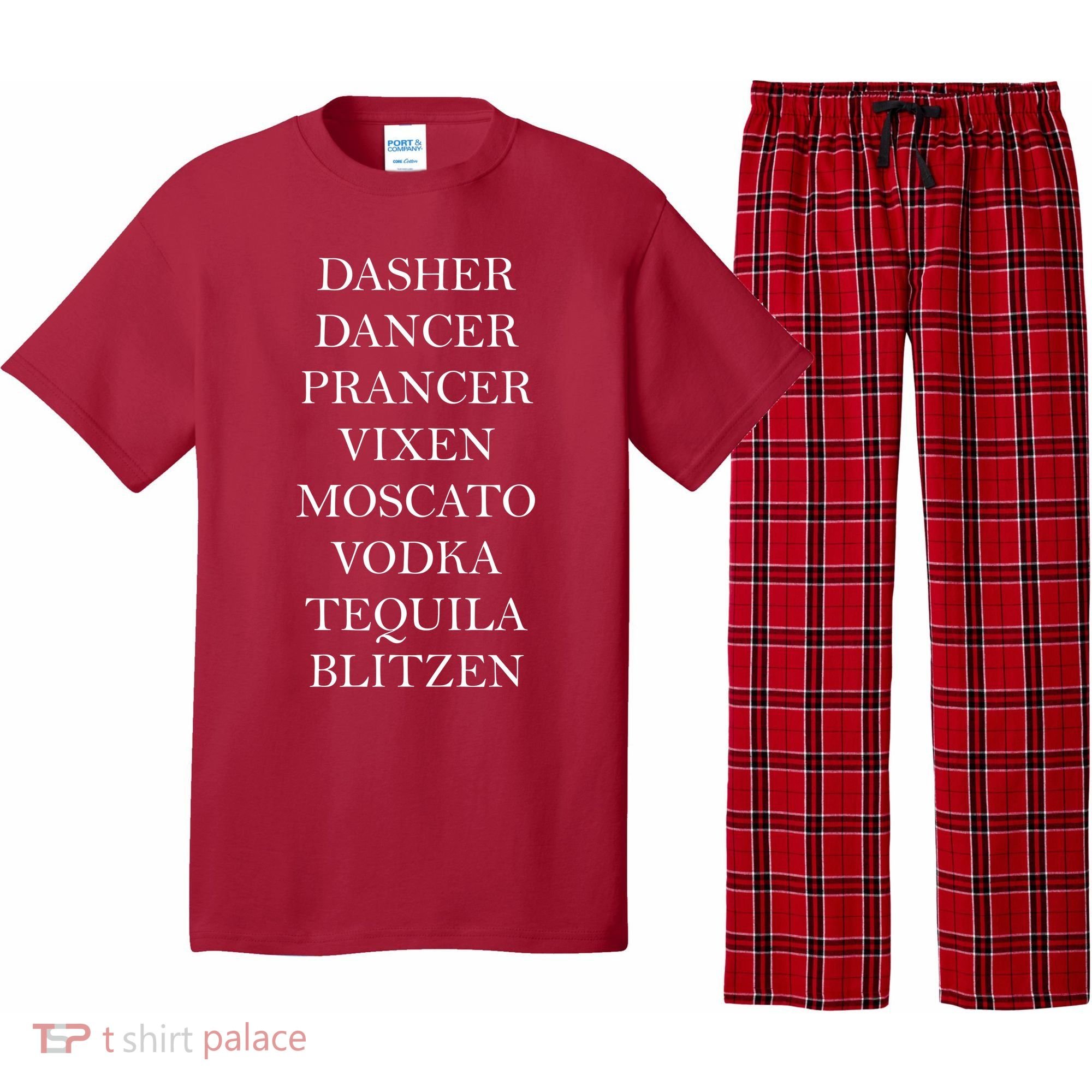 Dasher Dancer Prancer Vixen Moscato Vodka Tequila Blitzen Christmas Pajama Set