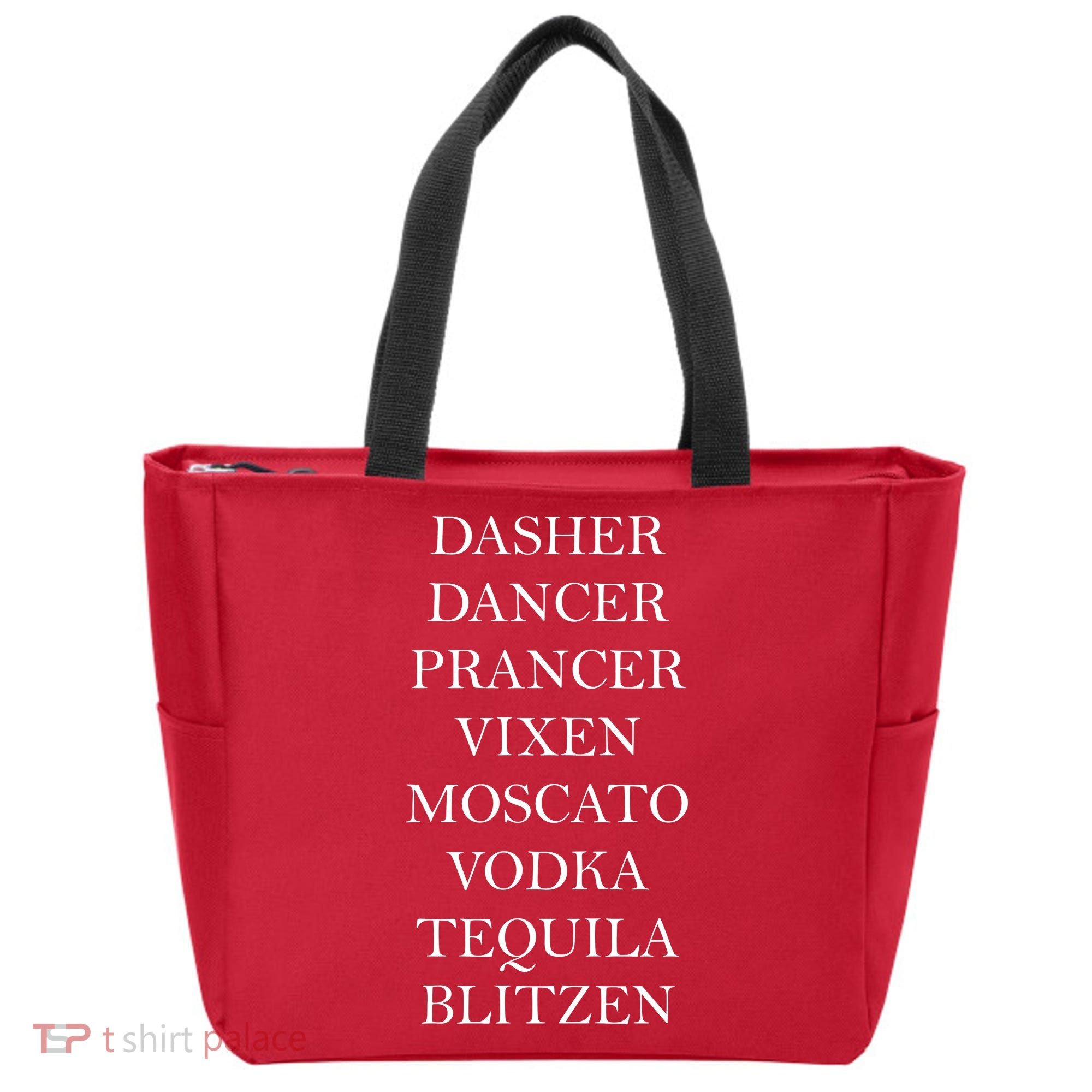 Dasher Dancer Prancer Vixen Moscato Vodka Tequila Blitzen Christmas Tote Bag