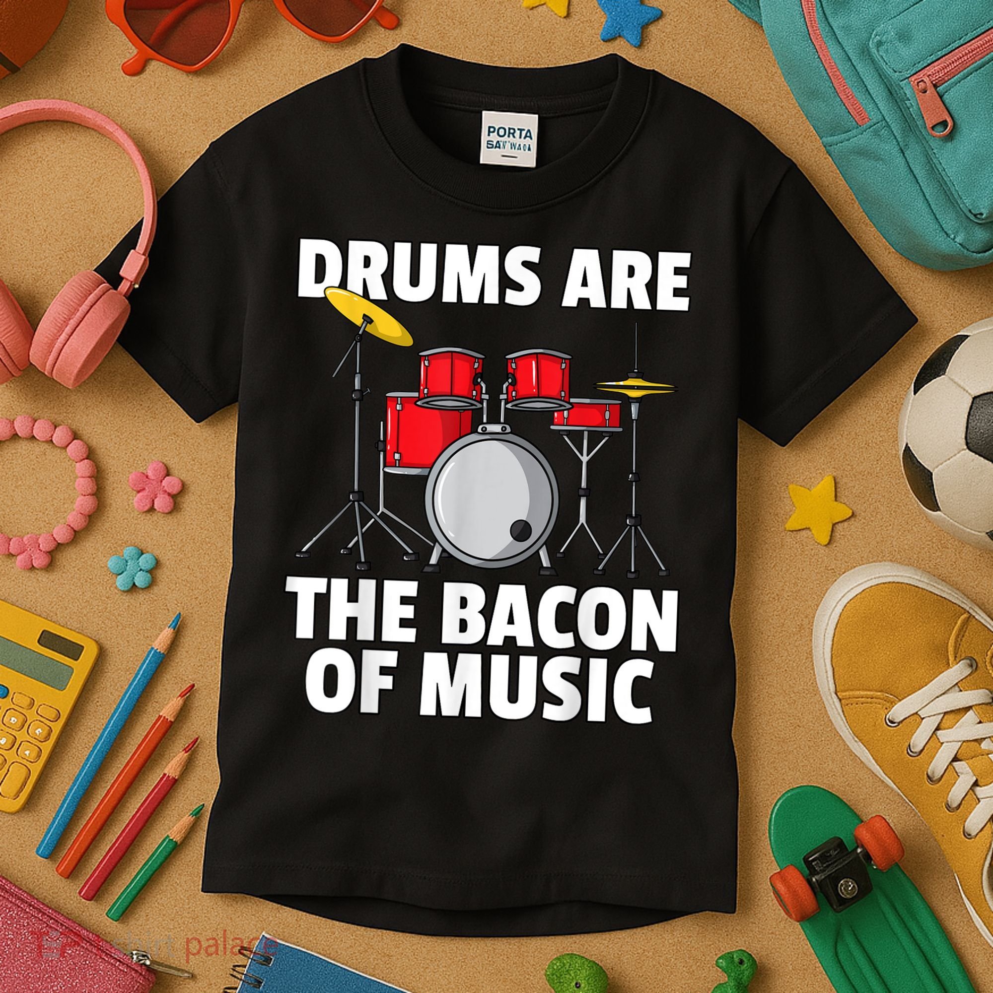 Drums Are The Bacon Of Music Drumming Drummer Player Kids T-Shirt