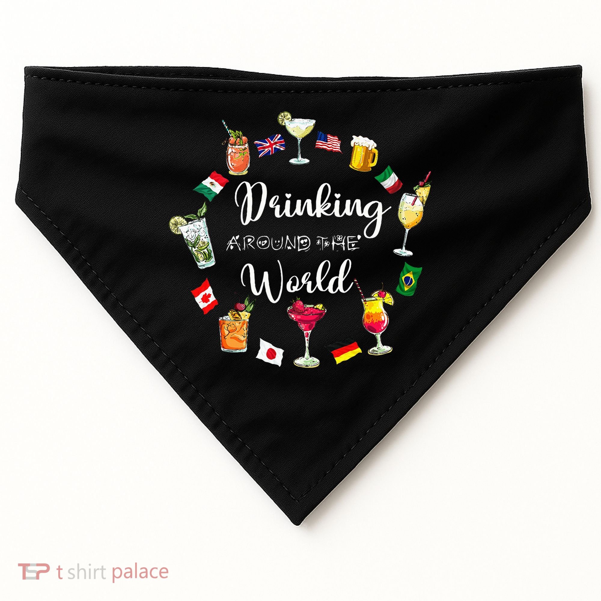 Drinking Around The World Vacation Drinking Showcase USA-Made Doggie Bandana