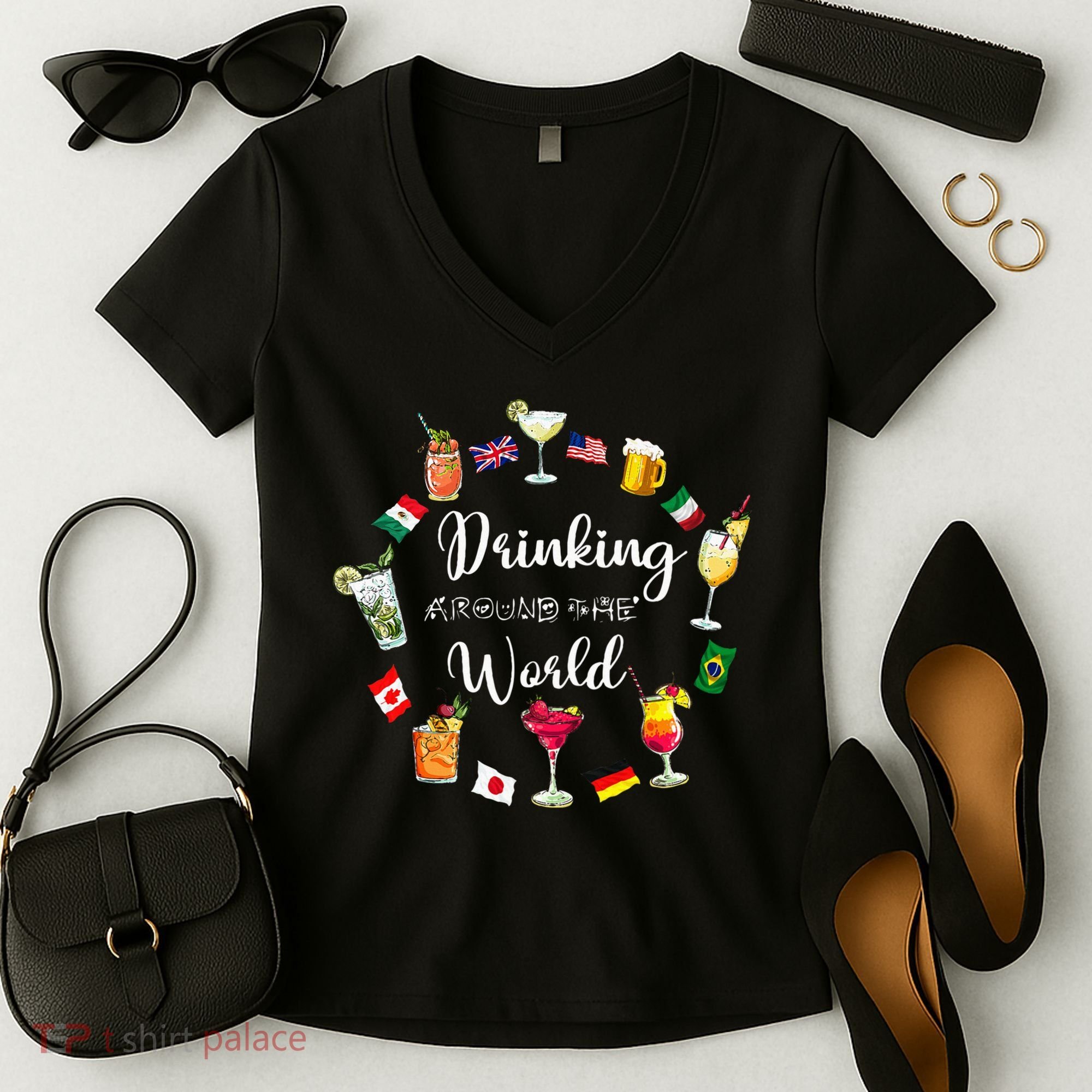Drinking Around The World Vacation Drinking Showcase Women's V-Neck T-Shirt