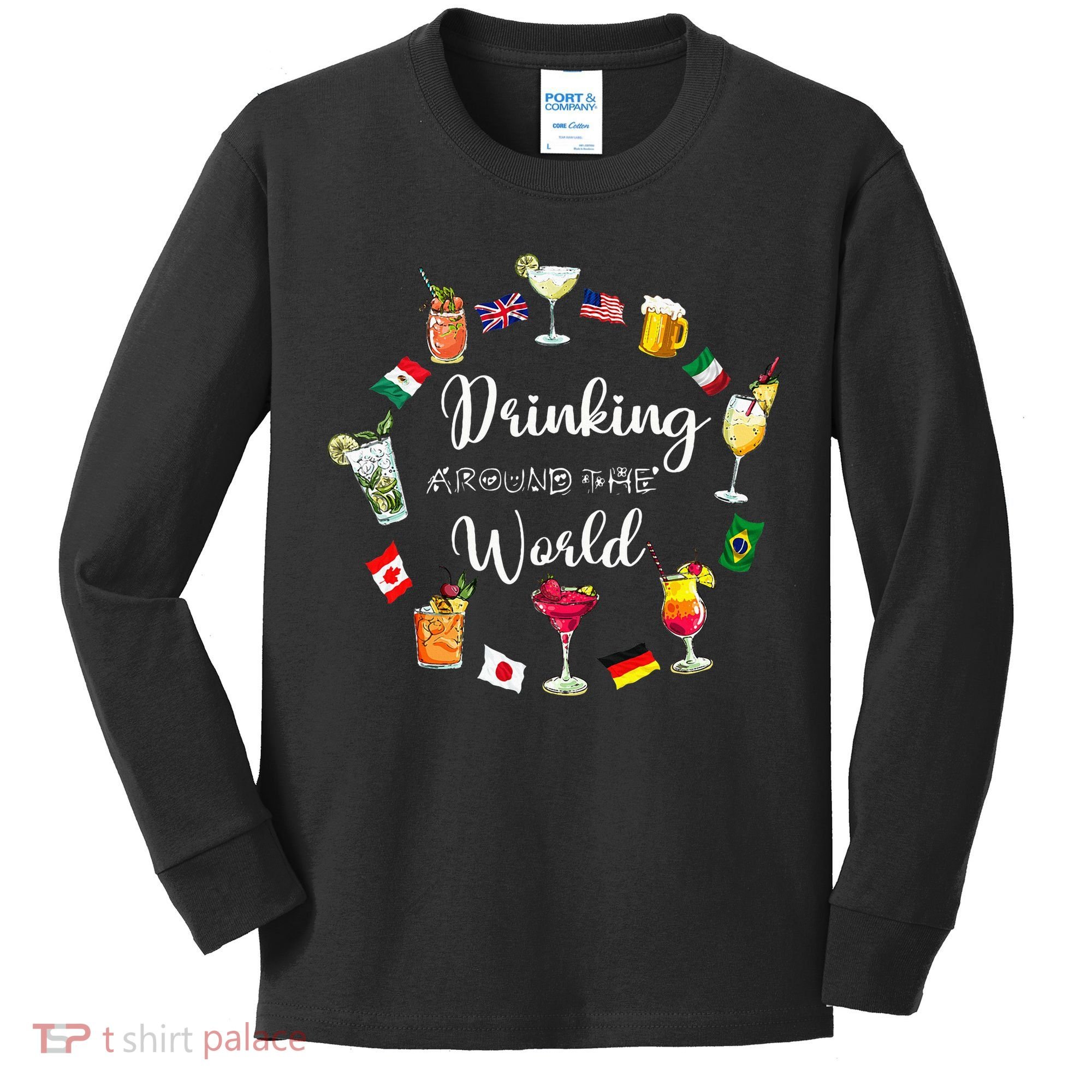 Drinking Around The World Vacation Drinking Showcase Kids Long Sleeve Shirt