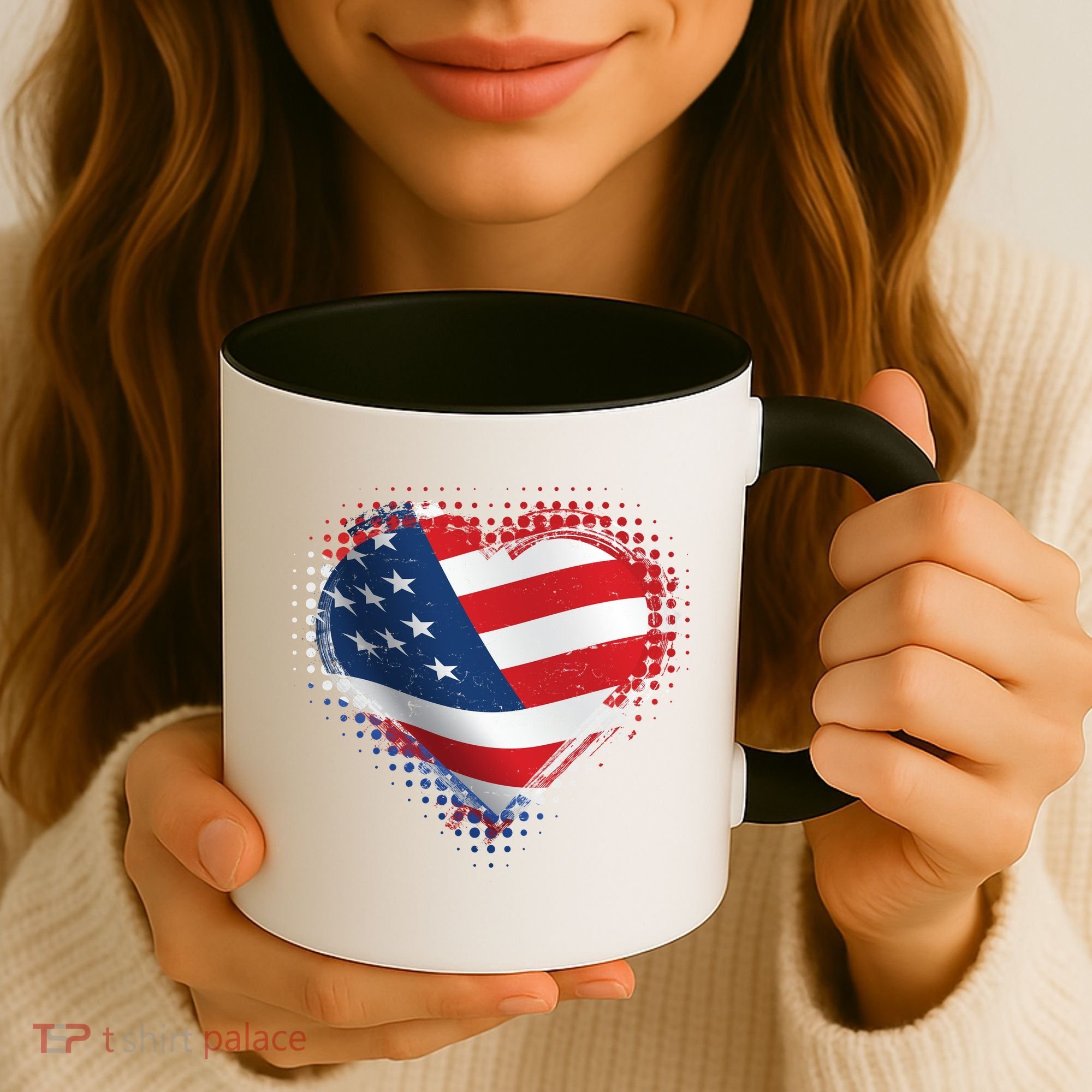 Distressed American USA Flag Heart Coffee Mug