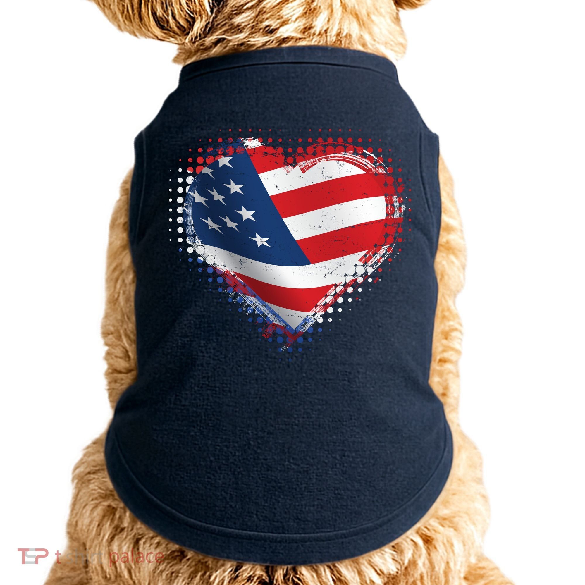 Distressed American USA Flag Heart Doggie Tank