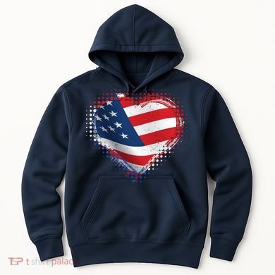 Distressed American USA Flag Heart Hoodie