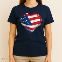 Distressed American USA Flag Heart T-Shirt thumb 4