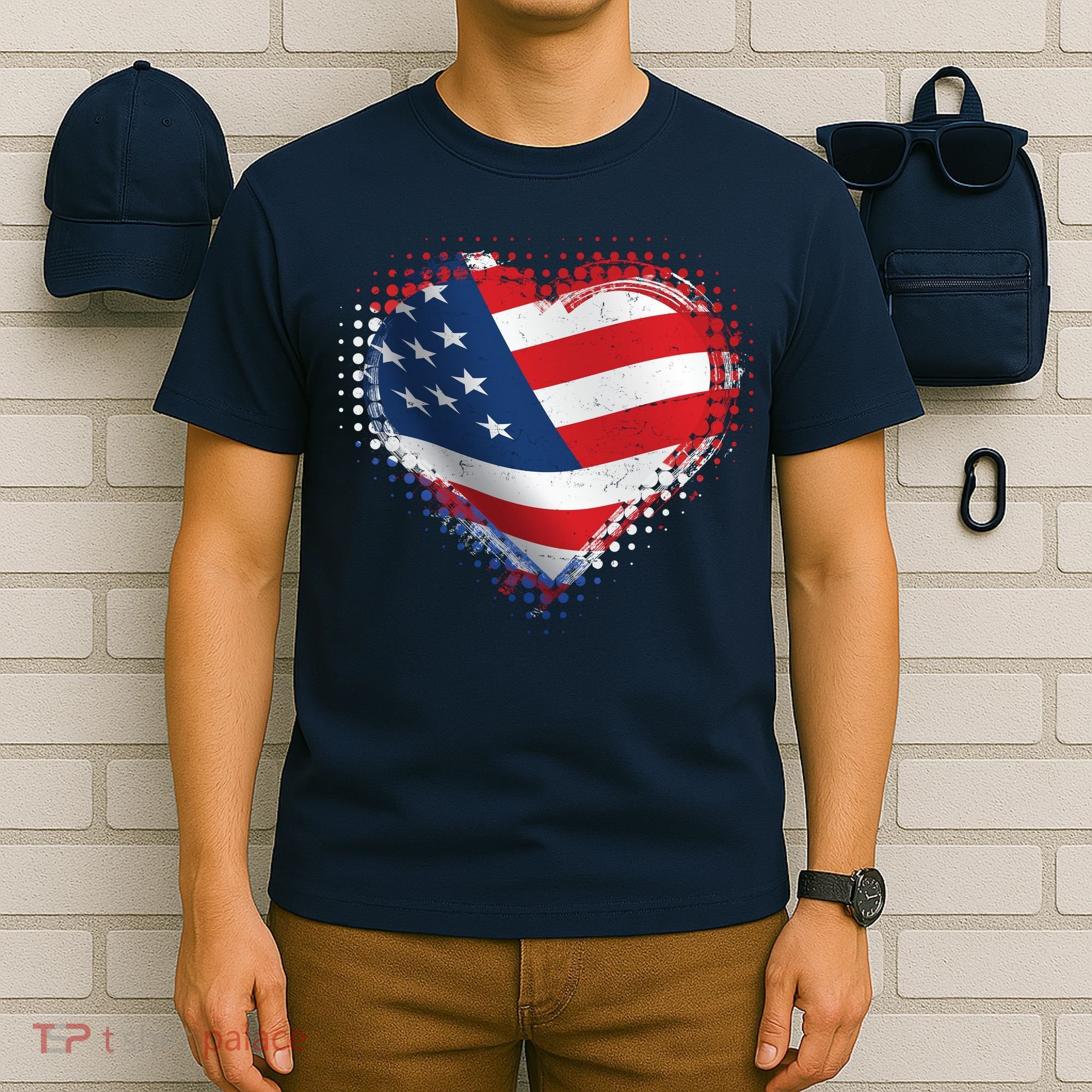 Distressed American USA Flag Heart T-Shirt