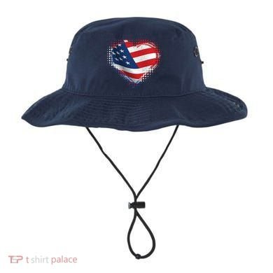 Distressed American USA Flag Heart Bucket Hat