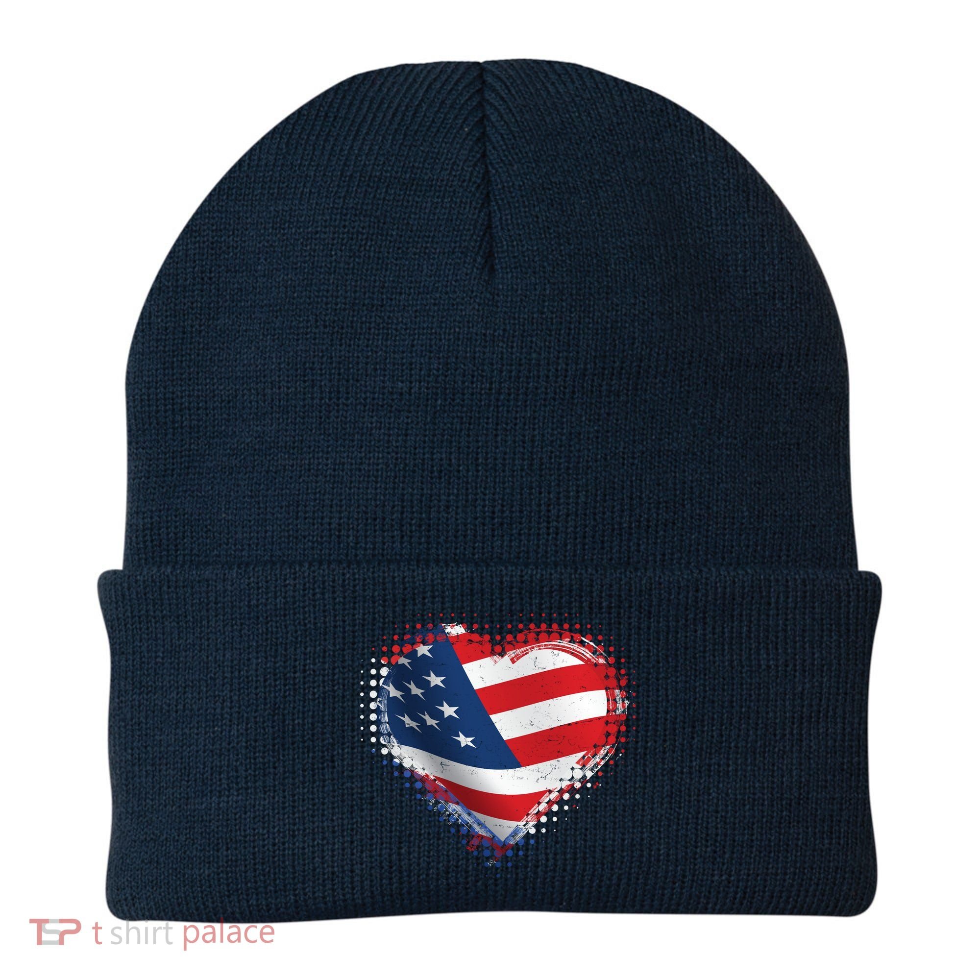 Distressed American USA Flag Heart Beanie