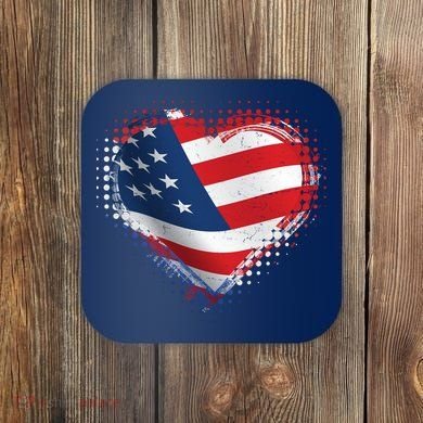 Distressed American USA Flag Heart Coaster