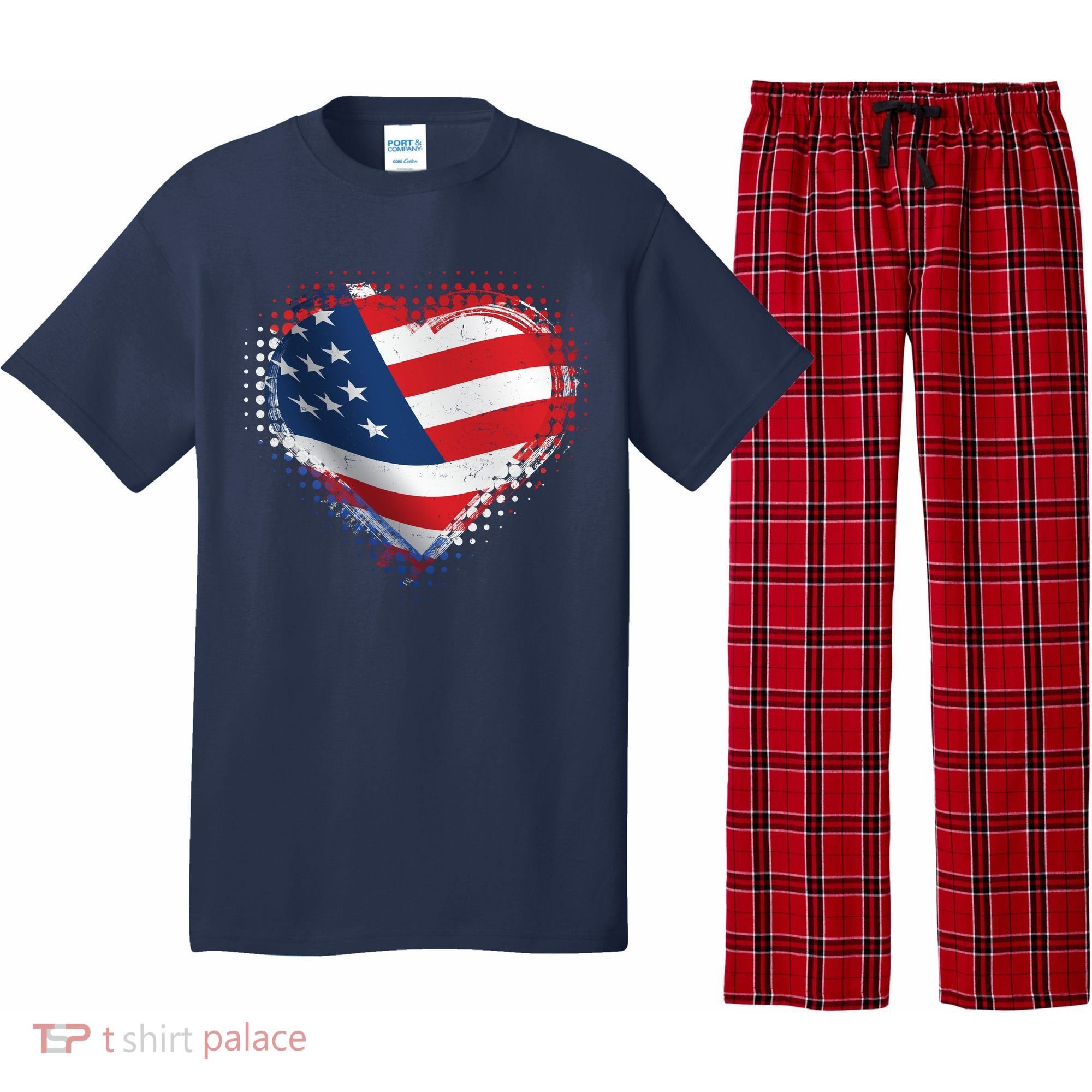 Distressed American USA Flag Heart Pajama Set
