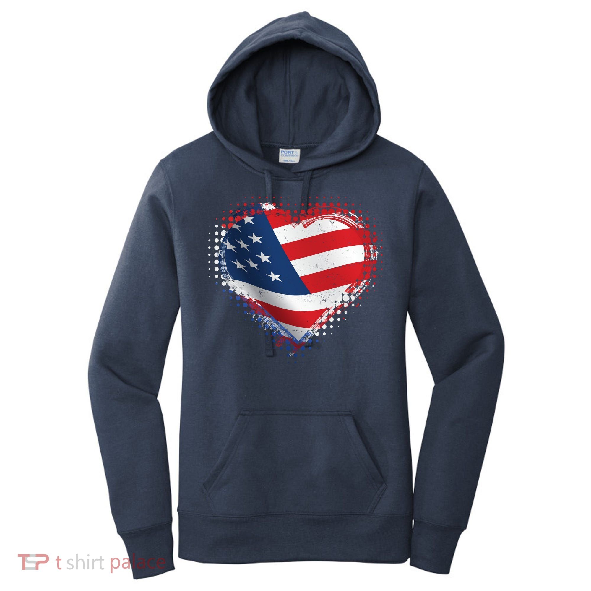 Distressed American USA Flag Heart Women's Hoodie
