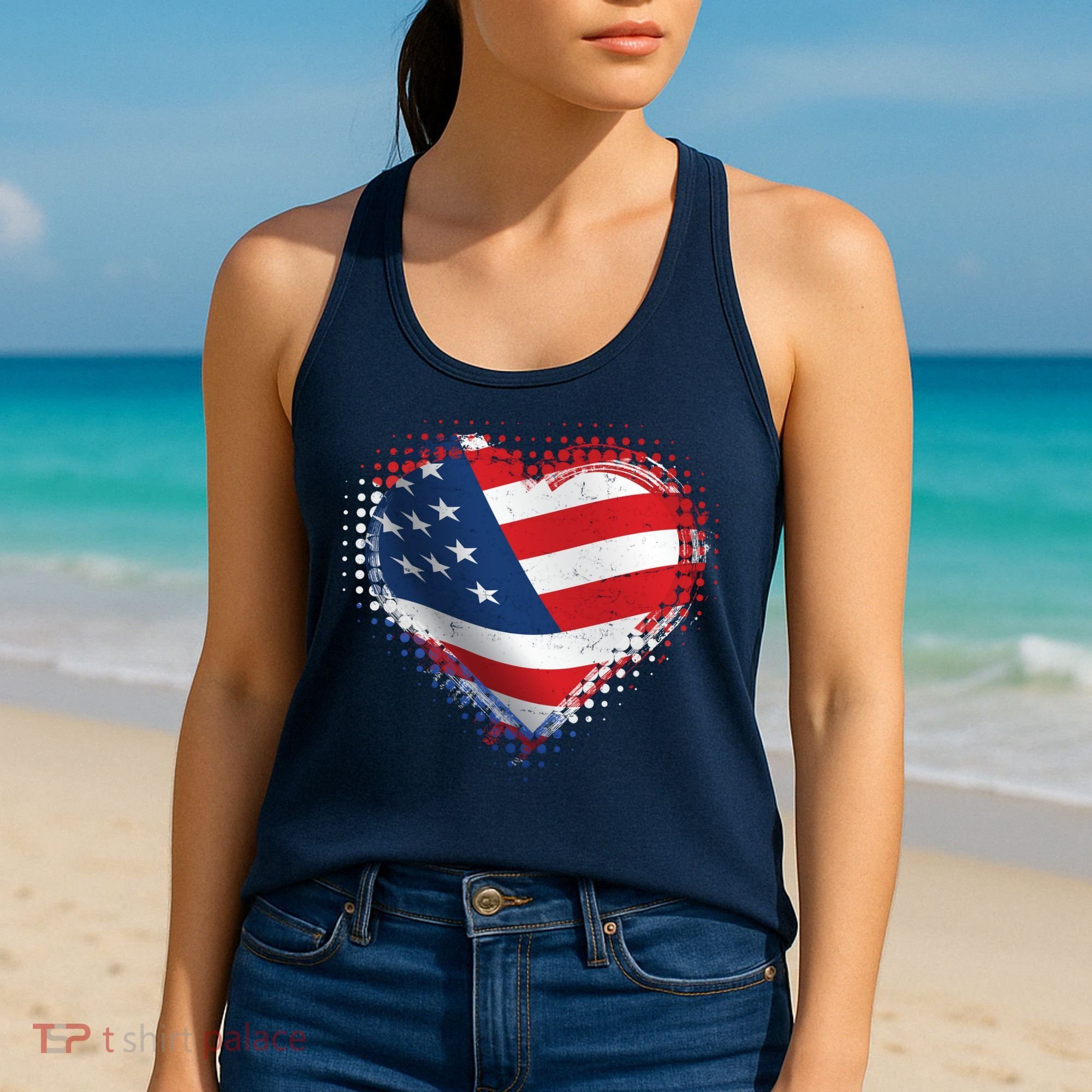 Distressed American USA Flag Heart Women's Tank Top