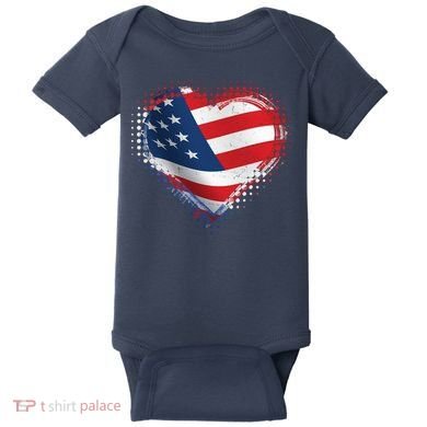 Distressed American USA Flag Heart Baby Bodysuit
