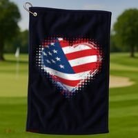 Distressed American USA Flag Heart Golf Towel thumb 1