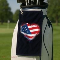 Distressed American USA Flag Heart Golf Towel thumb 2