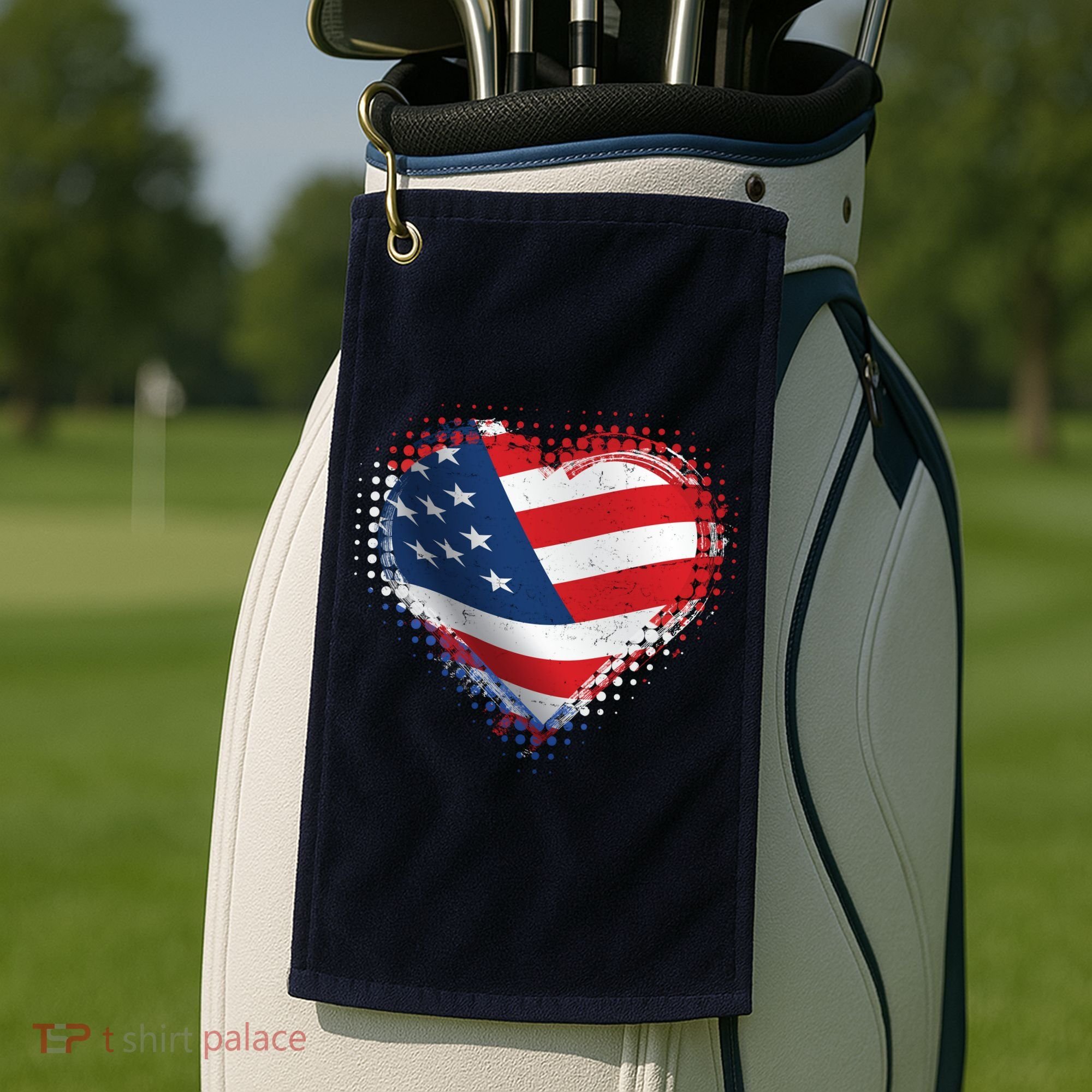 Distressed American USA Flag Heart Golf Towel