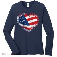 Distressed American USA Flag Heart Women's Long Sleeve Shirt thumb 0