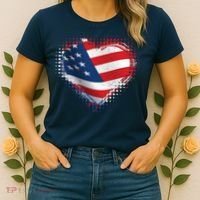 Distressed American USA Flag Heart Women's T-Shirt thumb 2