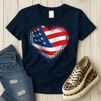 Distressed American USA Flag Heart Women's T-Shirt thumb 3