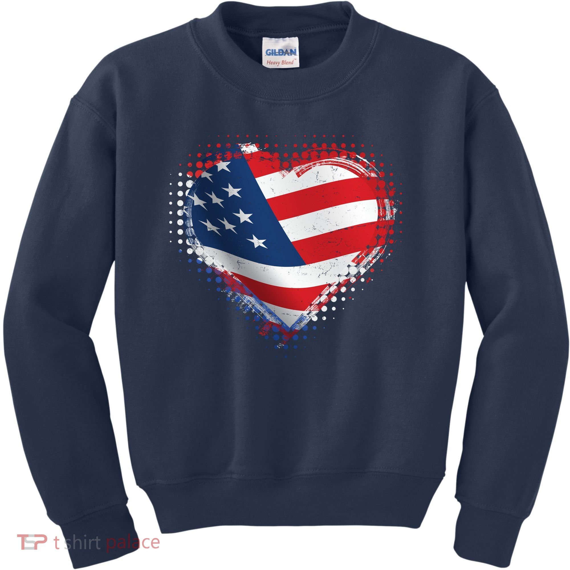 Distressed American USA Flag Heart Kids Sweatshirt