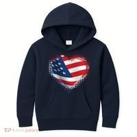 Distressed American USA Flag Heart Kids Hoodie thumb 0