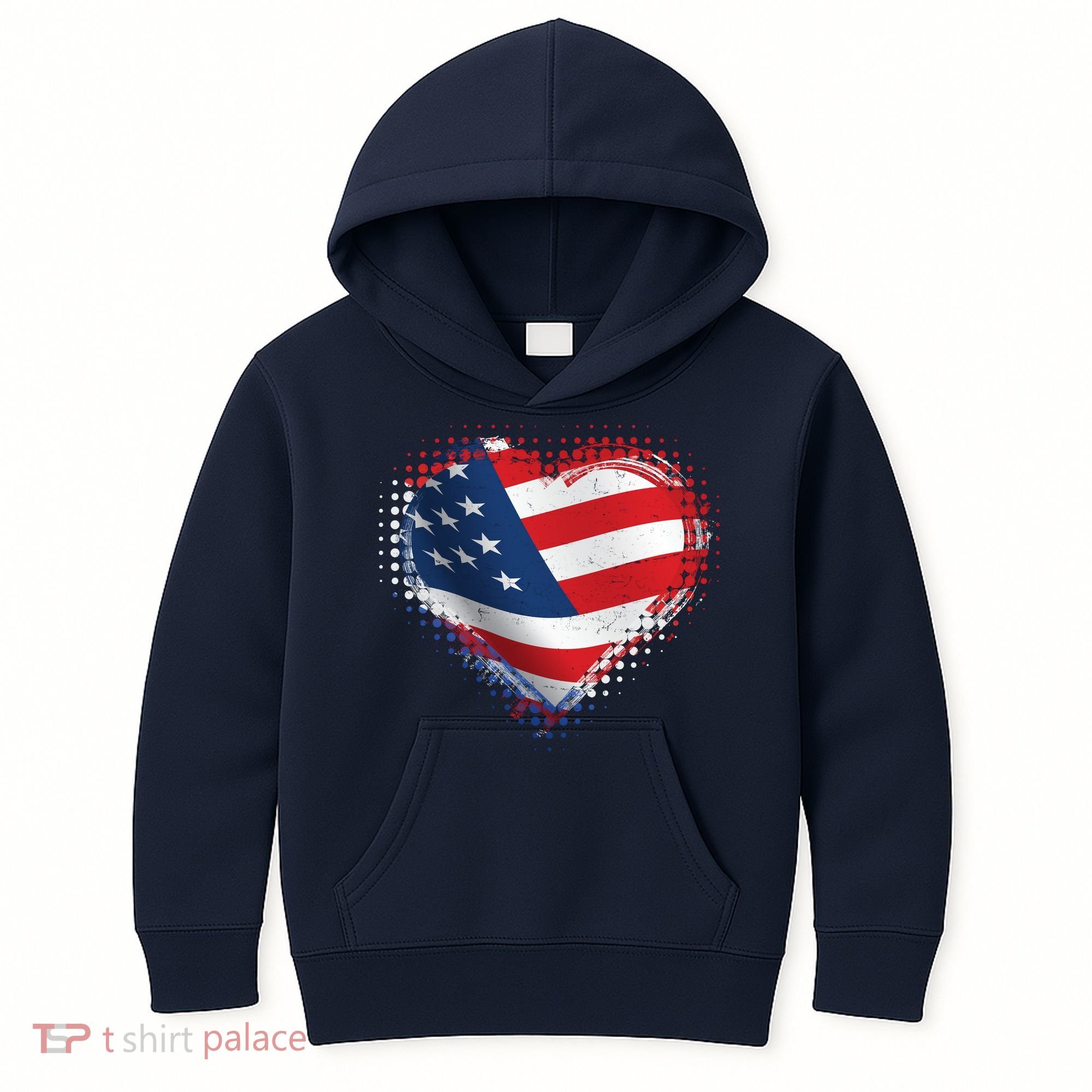 Distressed American USA Flag Heart Kids Hoodie