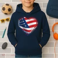 Distressed American USA Flag Heart Kids Hoodie thumb 2