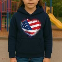 Distressed American USA Flag Heart Kids Hoodie thumb 3