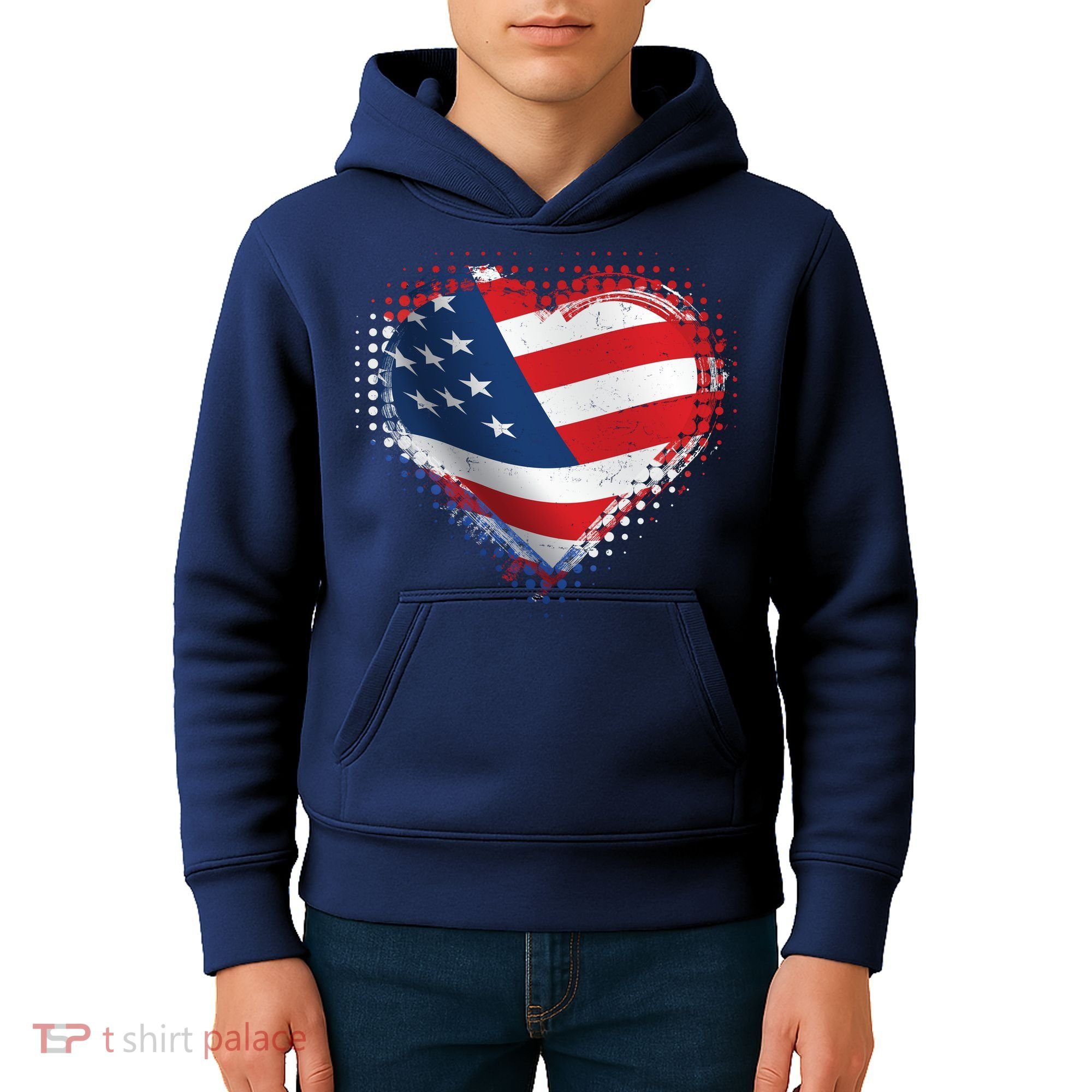 Distressed American USA Flag Heart Kids Hoodie