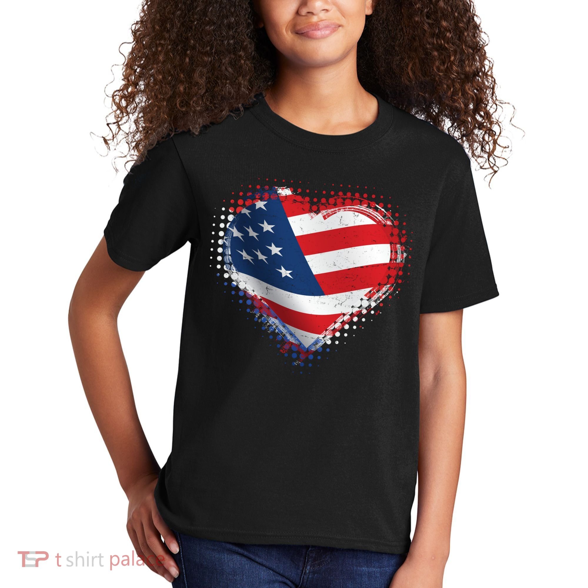 Distressed American USA Flag Heart Kids T-Shirt