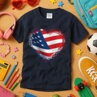 Distressed American USA Flag Heart Kids T-Shirt thumb 3