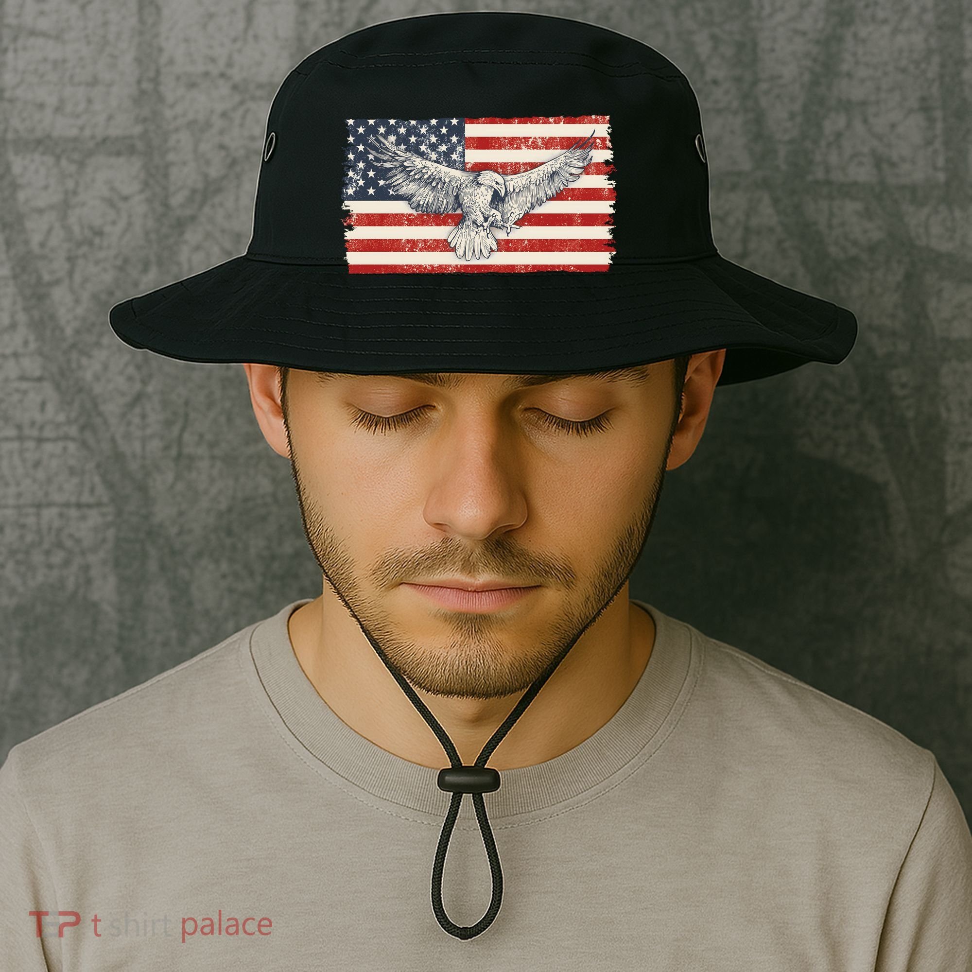Distressed American USA Flag Eagle Bucket Hat