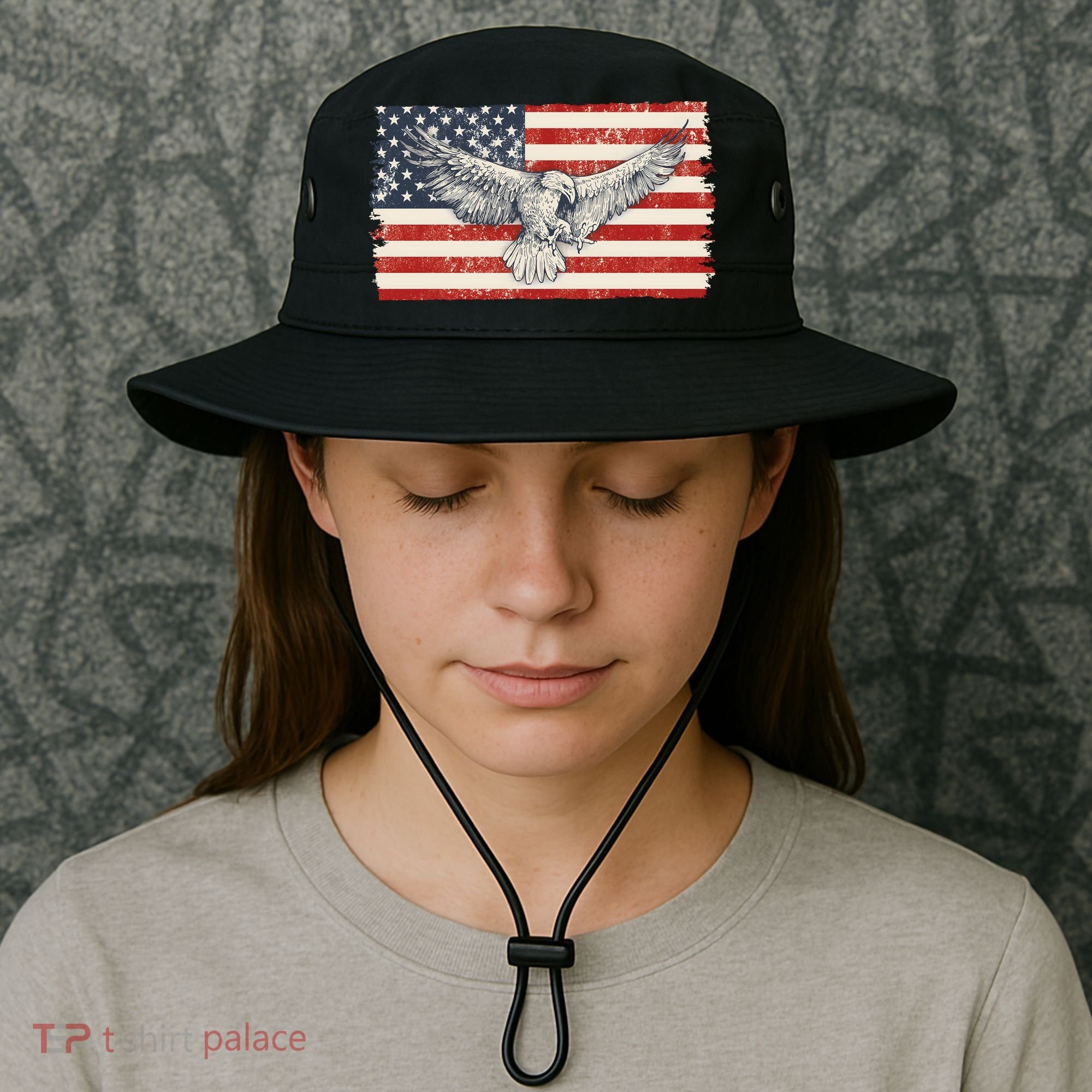 Distressed American USA Flag Eagle Bucket Hat