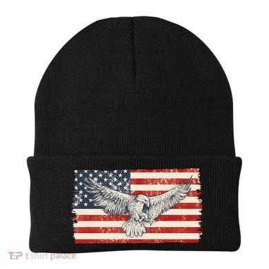 Distressed American USA Flag Eagle Beanie