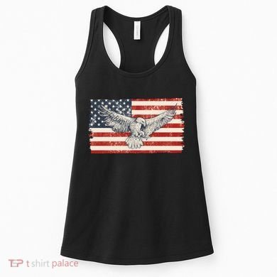 Distressed American USA Flag Eagle Women's Tank Top