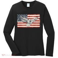Distressed American USA Flag Eagle Women's Long Sleeve Shirt thumb 0