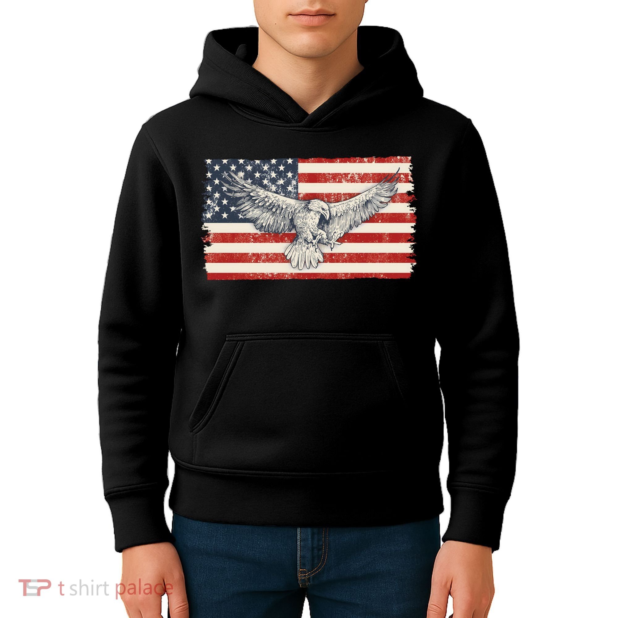 Distressed American USA Flag Eagle Kids Hoodie