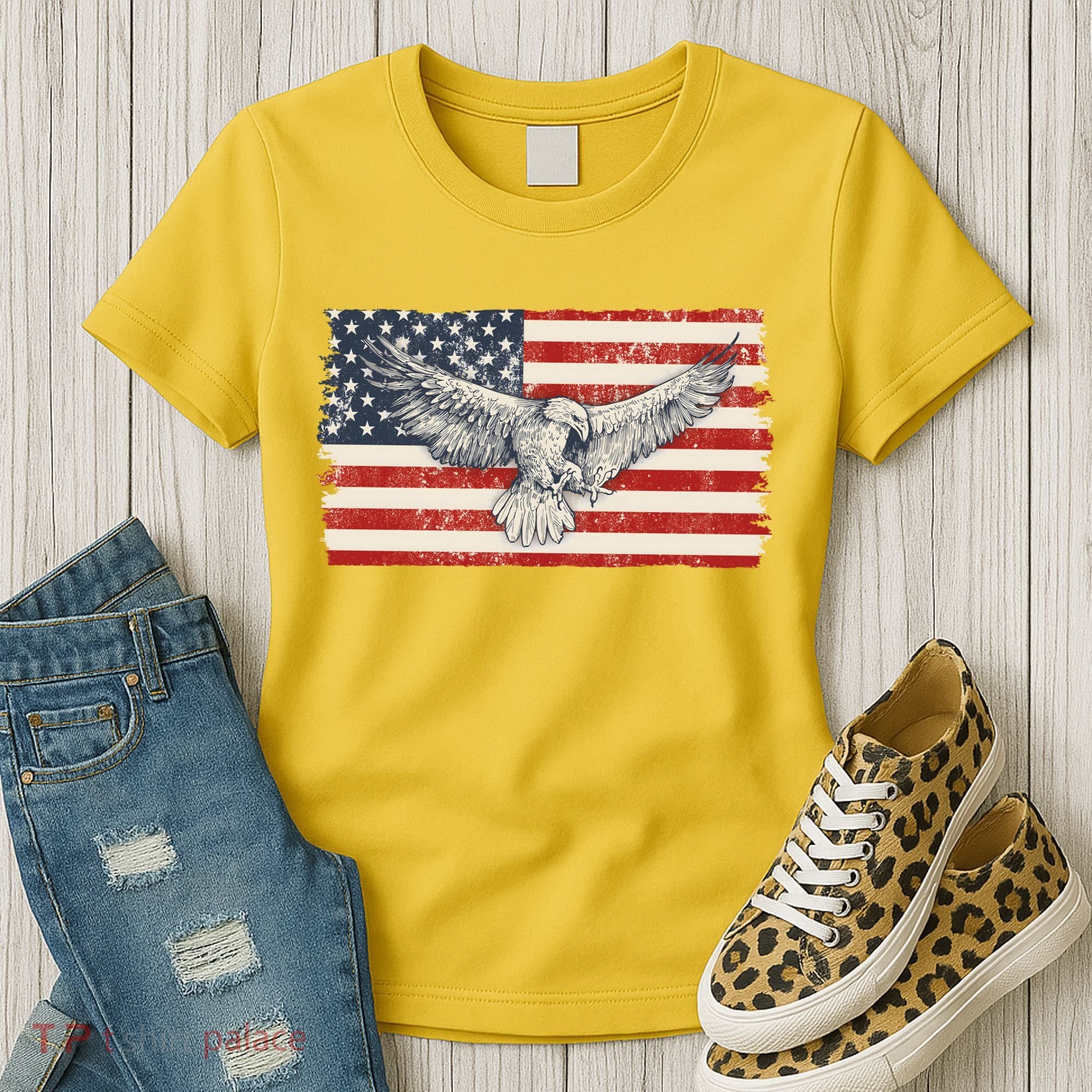 Distressed American USA Flag Eagle Women's T-Shirt