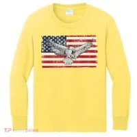 Distressed American USA Flag Eagle Kids Long Sleeve Shirt thumb 0