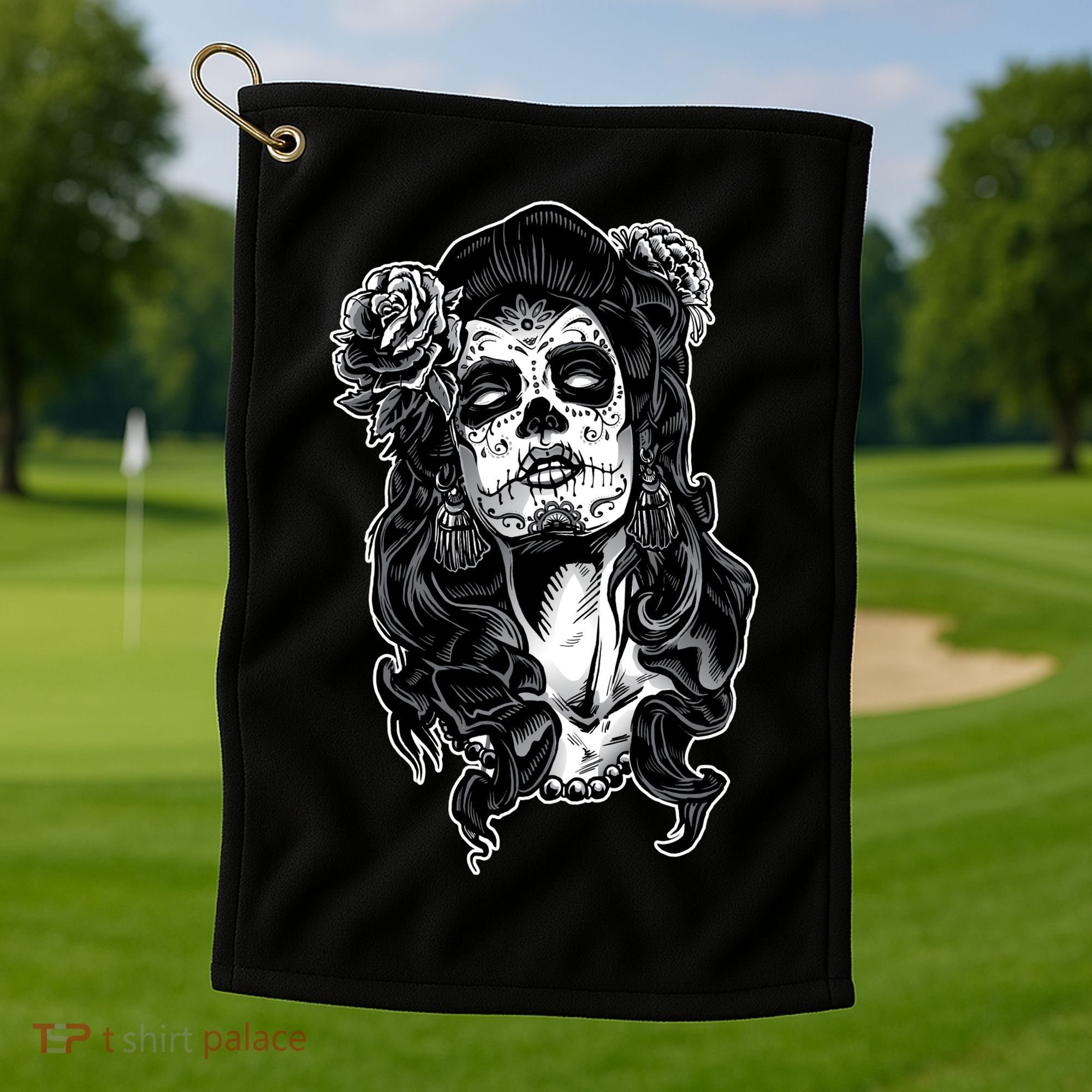Day Of The Dead Beauty Skeleton Golf Towel