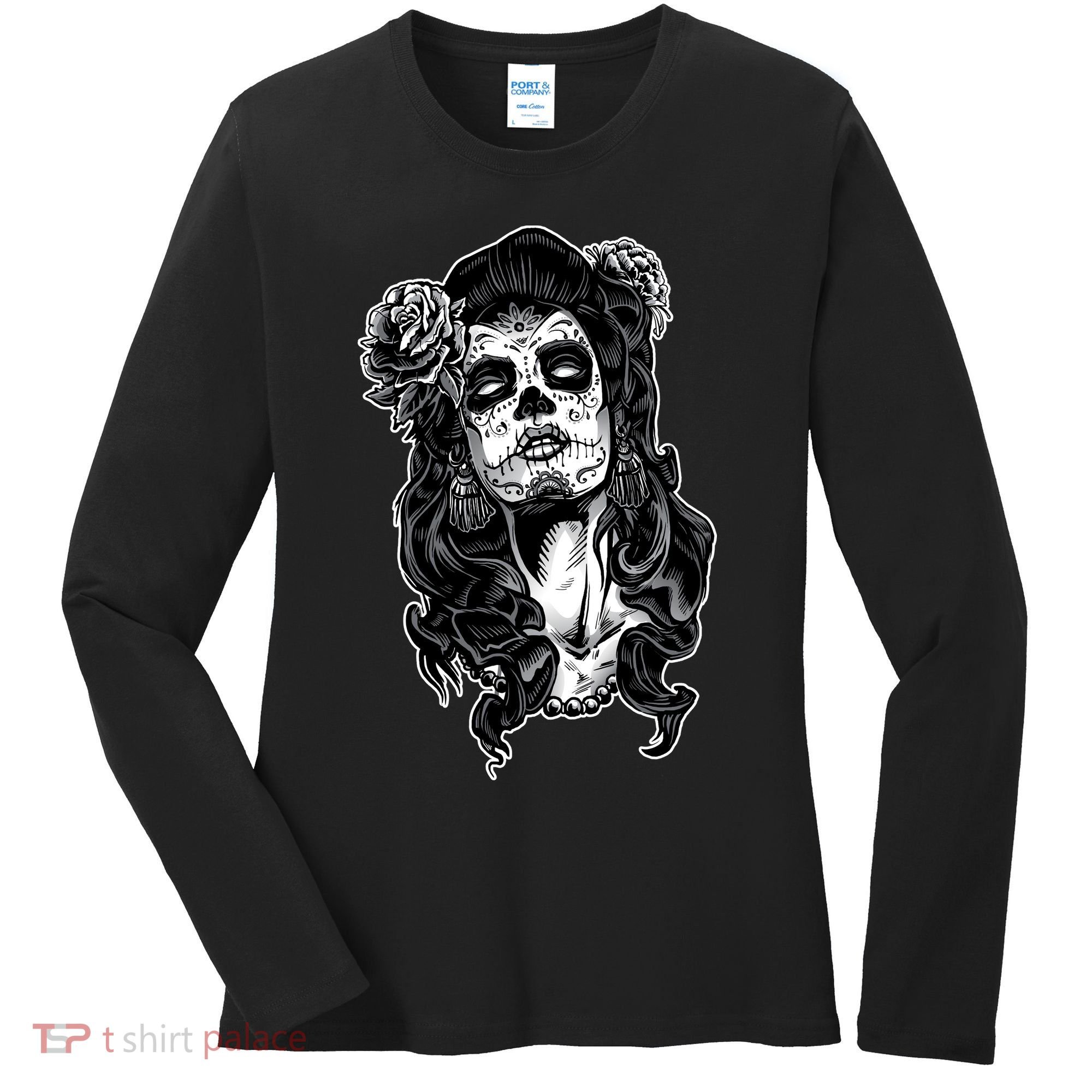 Day Of The Dead Beauty Skeleton Women's Long Sleeve Shirt