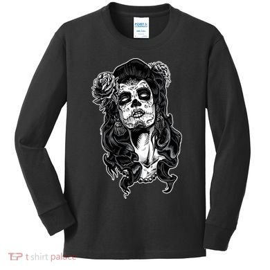 Day Of The Dead Beauty Skeleton Kids Long Sleeve Shirt