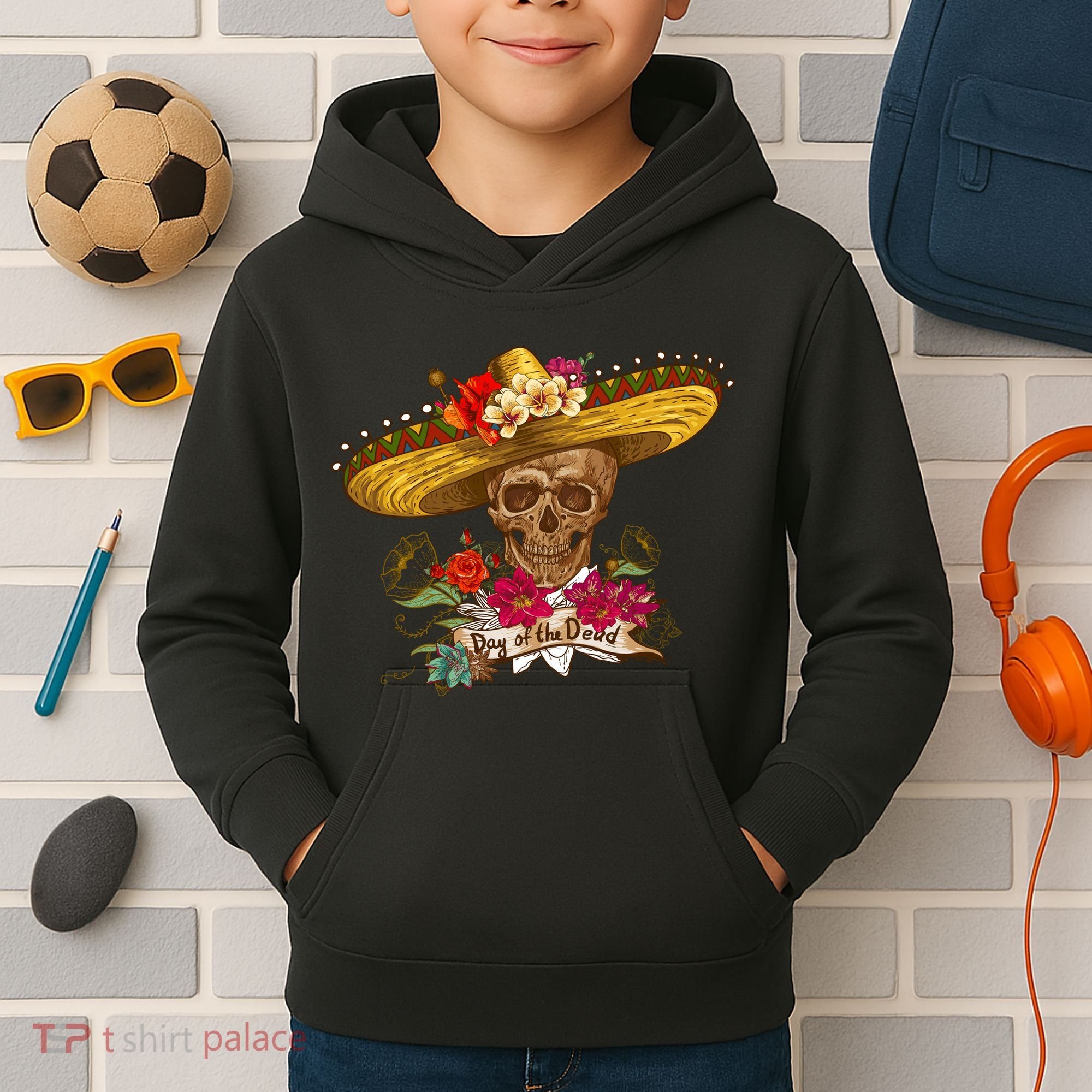 Day Of The Dead Mexican Skull Kids Hoodie