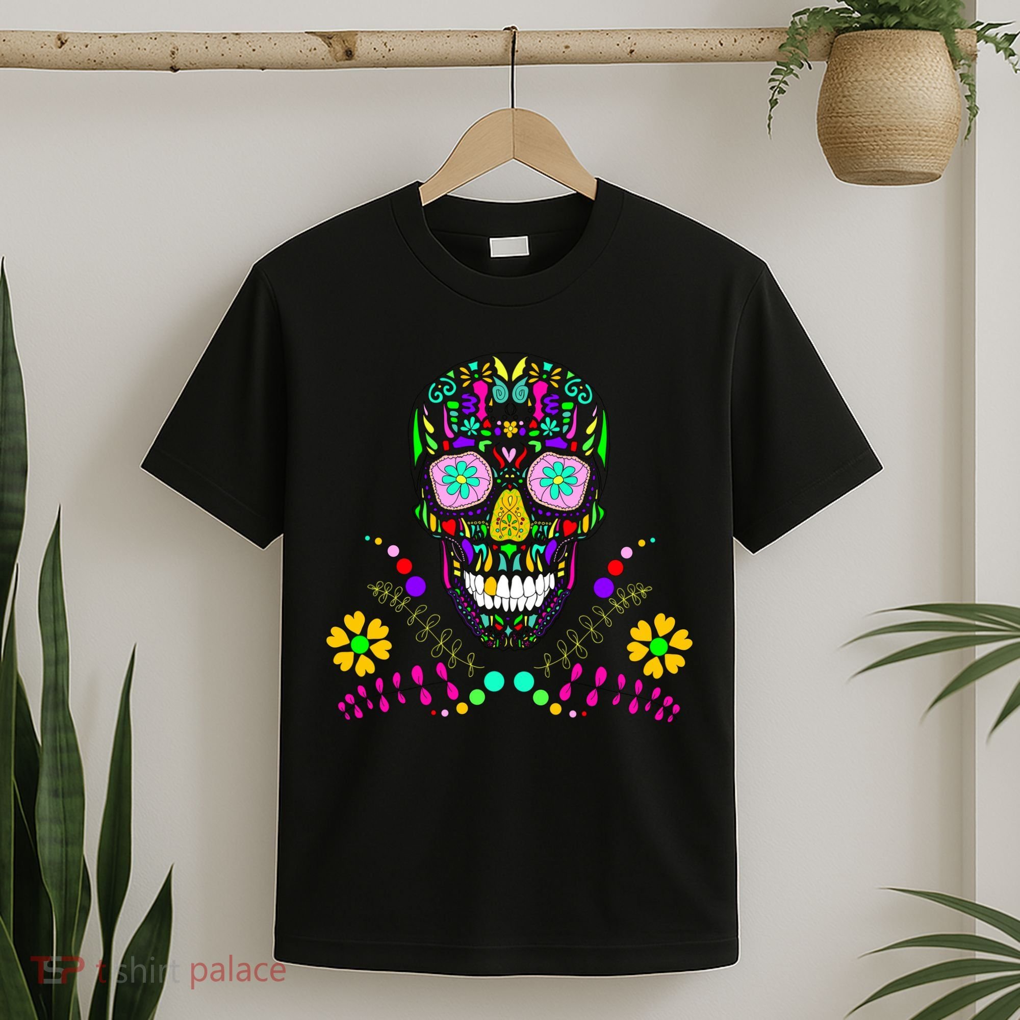 Day of The Dead Skull Flower Glasses T-Shirt