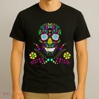 Day of The Dead Skull Flower Glasses T-Shirt thumb 3